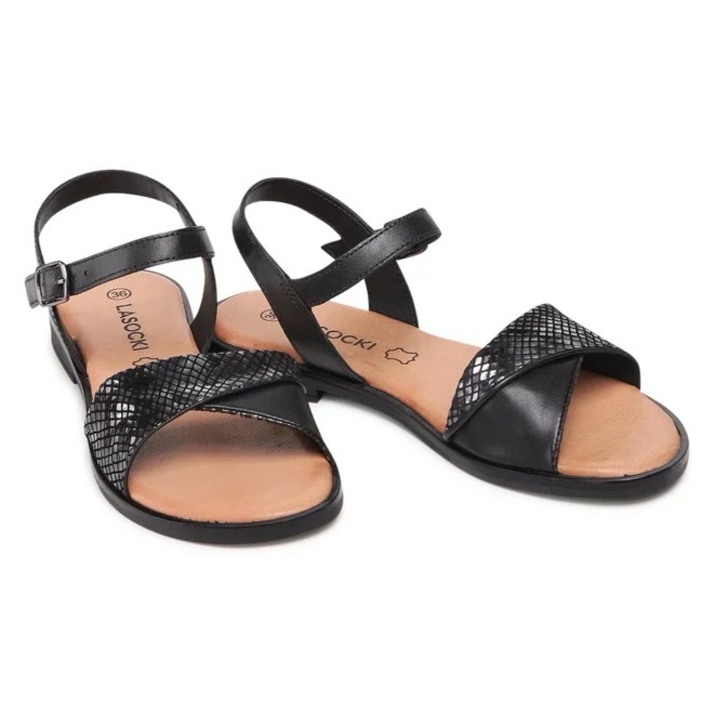 LASOCKI Black Leather Sandals US 6